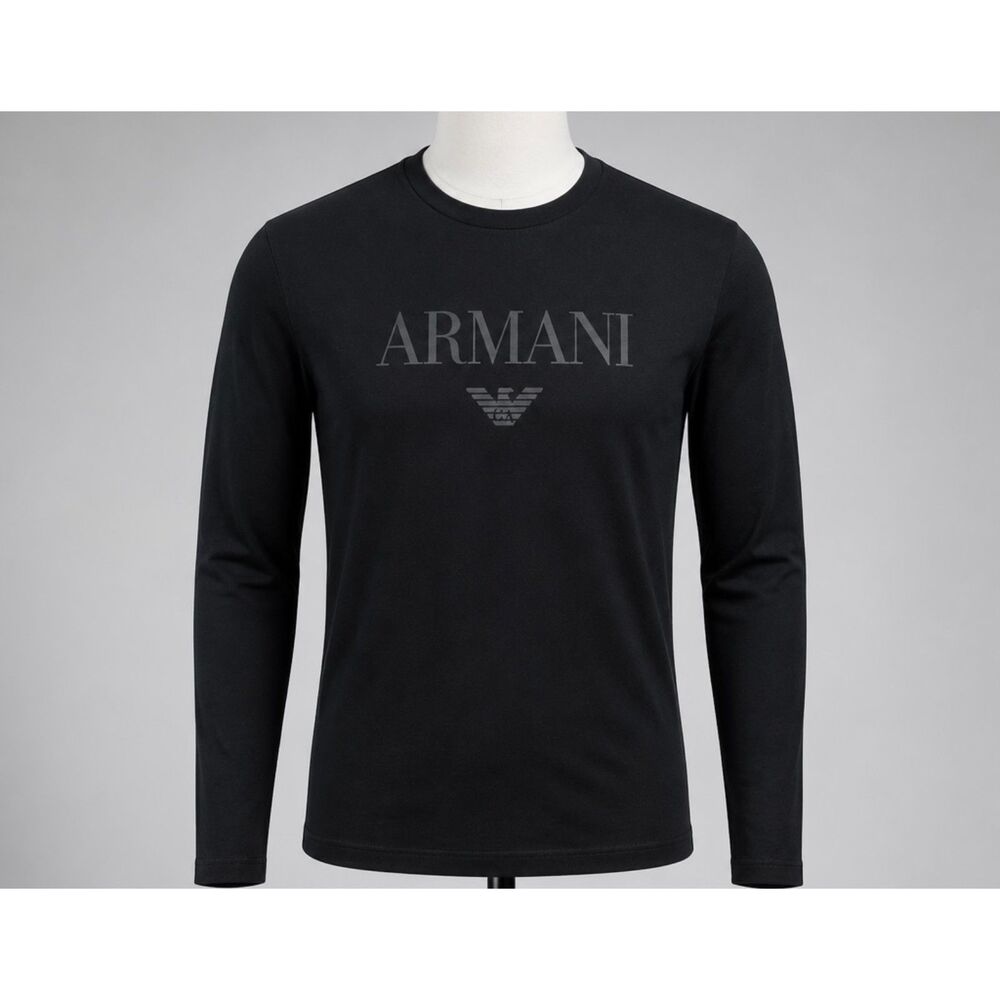 Emporio Armani Men’s Black Long‑Sleeve Logo Shirt – Size S – Designer Top
